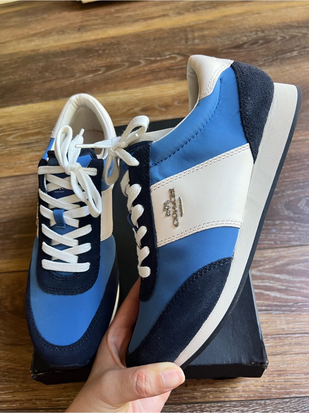 Coach Raylen Sneakers Blue White Nylon Suede Lace Up Shoes Women's 9.5 EUC - Picture 5 of 12